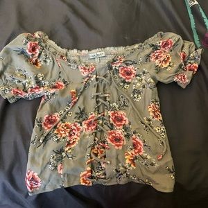 Off the shoulder green and floral top
